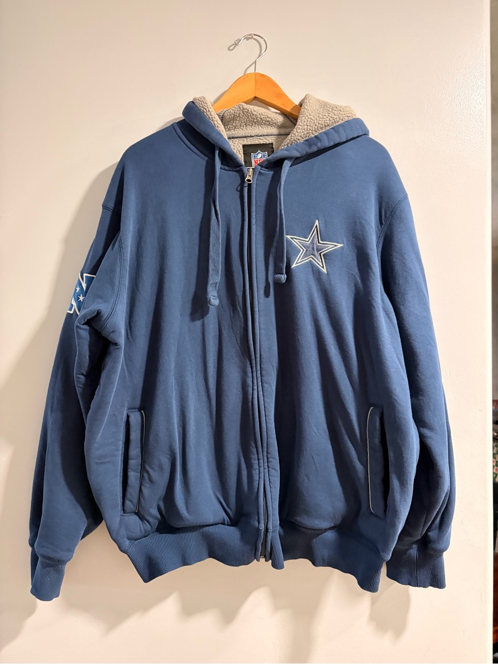 NFL Dallas Cowboys Blue Sherpa-Lined Zip Hoodie Jacket for MEN
